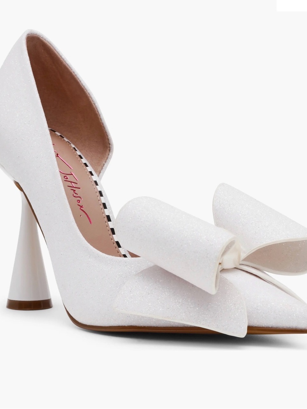 Betsey Johnson White Glitter Pointed Bow Heel Pumps